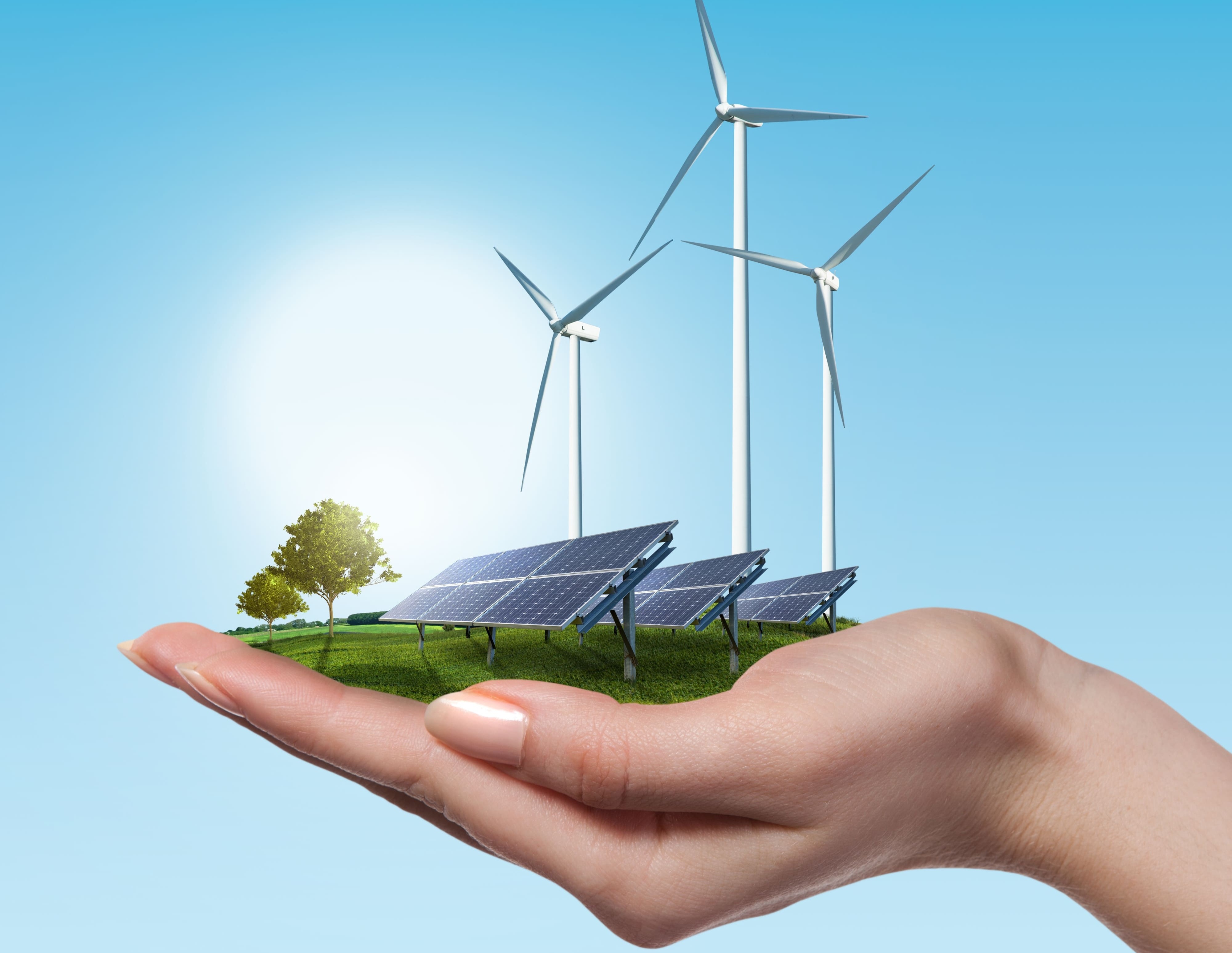 Foto duurzame energie met windmolens en zonnepannelen
